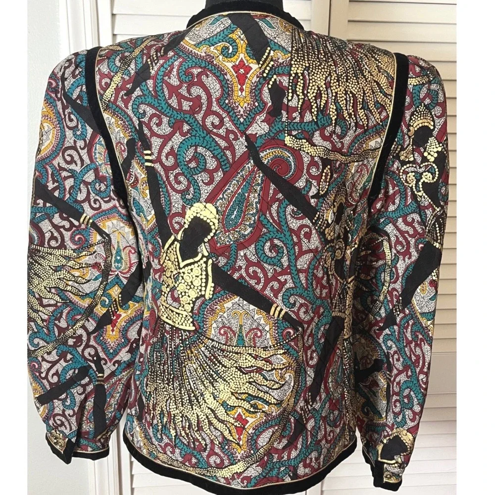 Vtg Aquascutum London‎ quilted Silk Maximalist Paisley Gold Metallic Jacket 80s